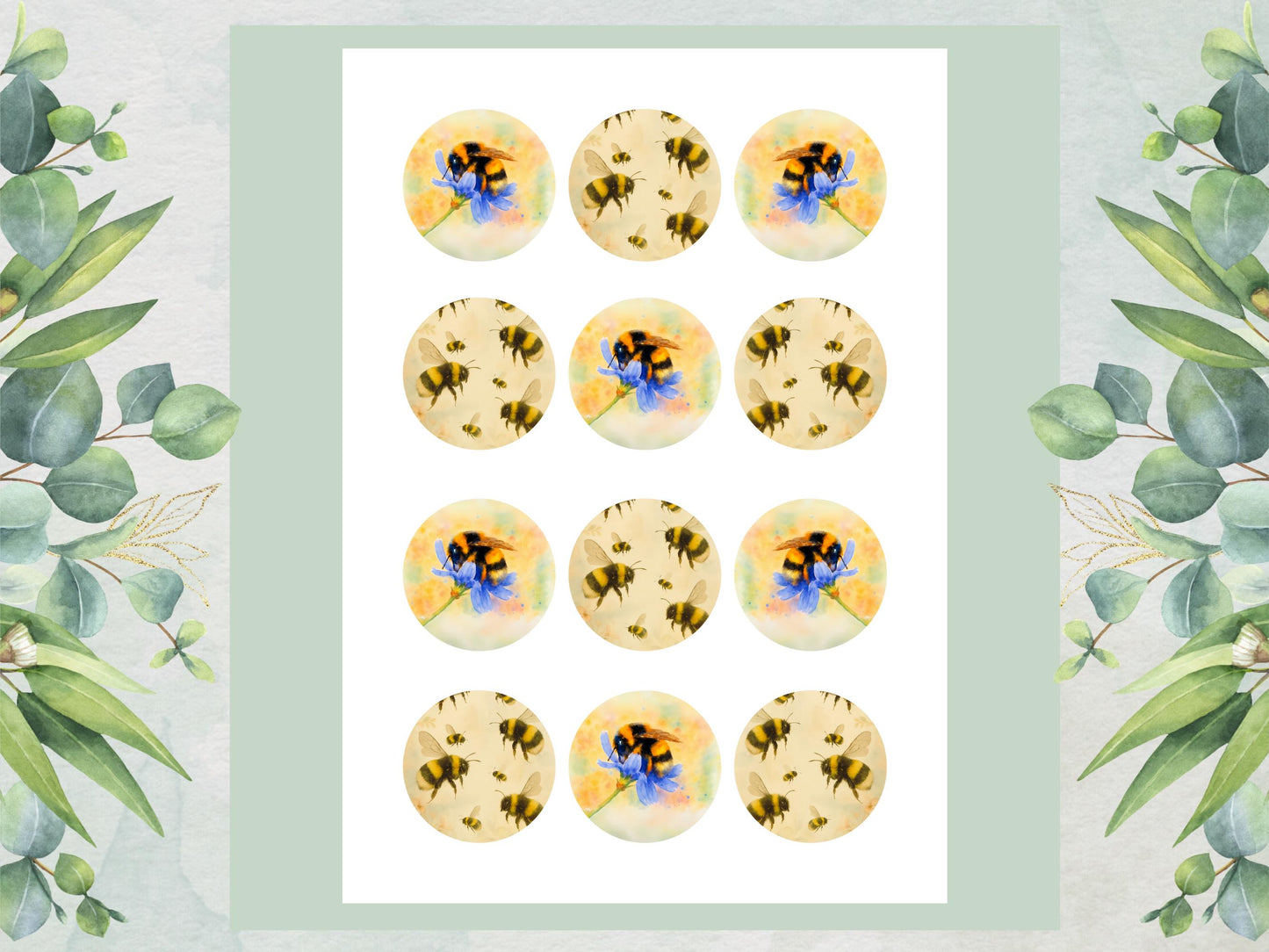 Bumble Bee Edible Cupcake Toppers 12 x 2"– Pre cut Wafer Paper, Card or Icing Sheet, Bumble Bee Birthday Cake Topper