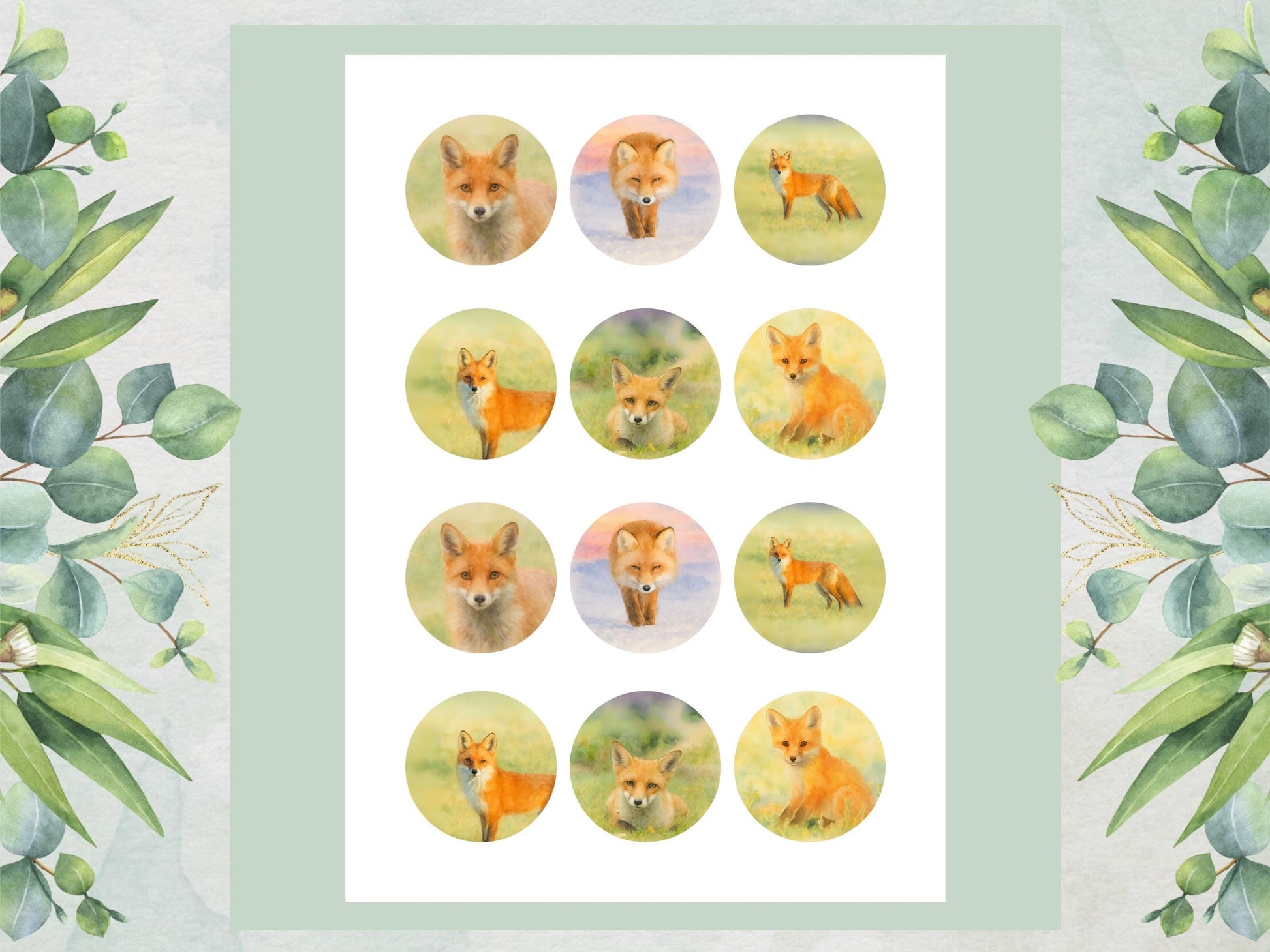 Fox Edible Cupcake Toppers 12 x 2"– Pre cut Wafer Paper, Card or Icing Sheet, Fox Birthday Cake Topper, Wild life Cake Decoration