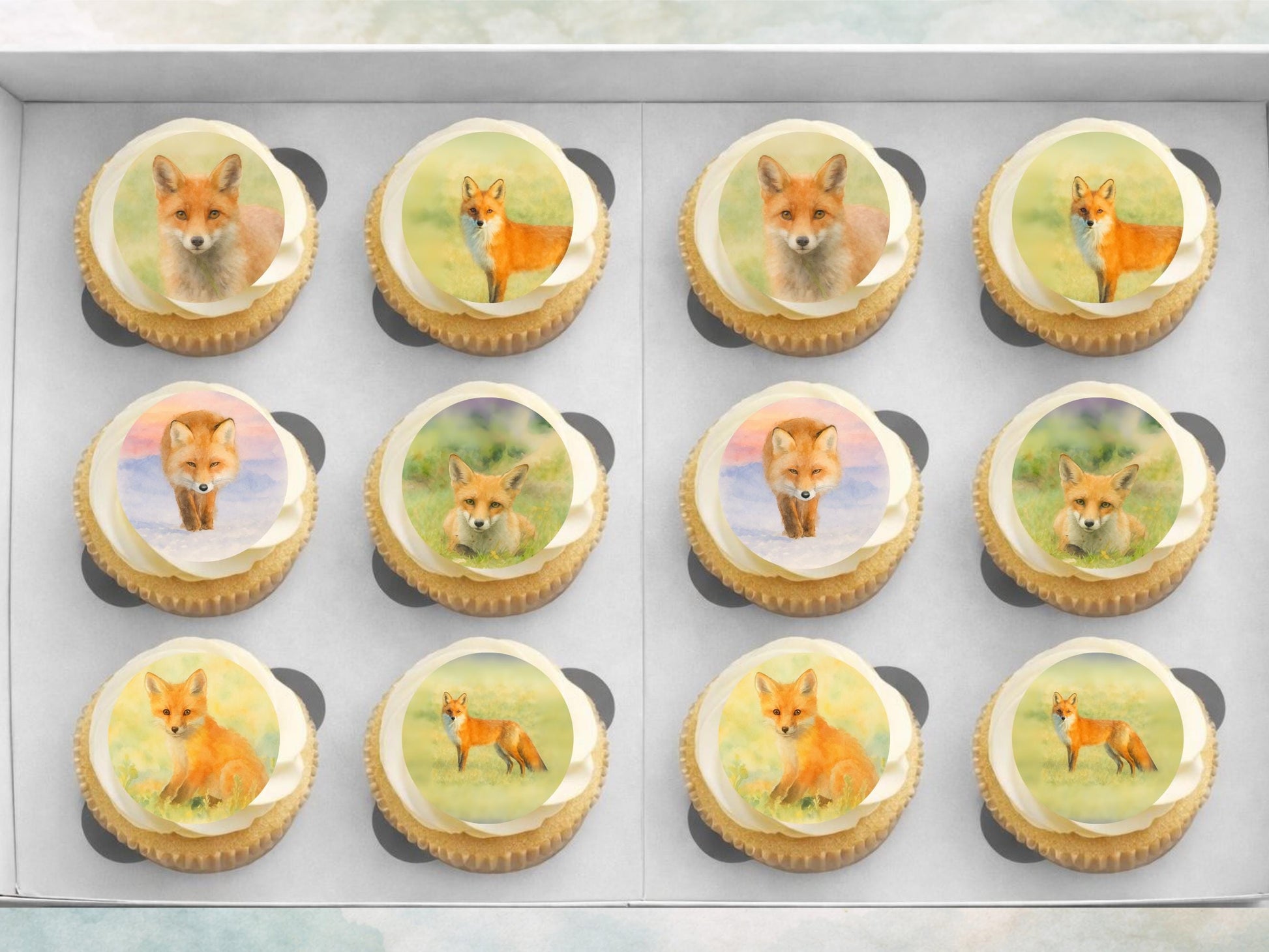 Fox Edible Cupcake Toppers 12 x 2"– Pre cut Wafer Paper, Card or Icing Sheet, Fox Birthday Cake Topper, Wild life Cake Decoration