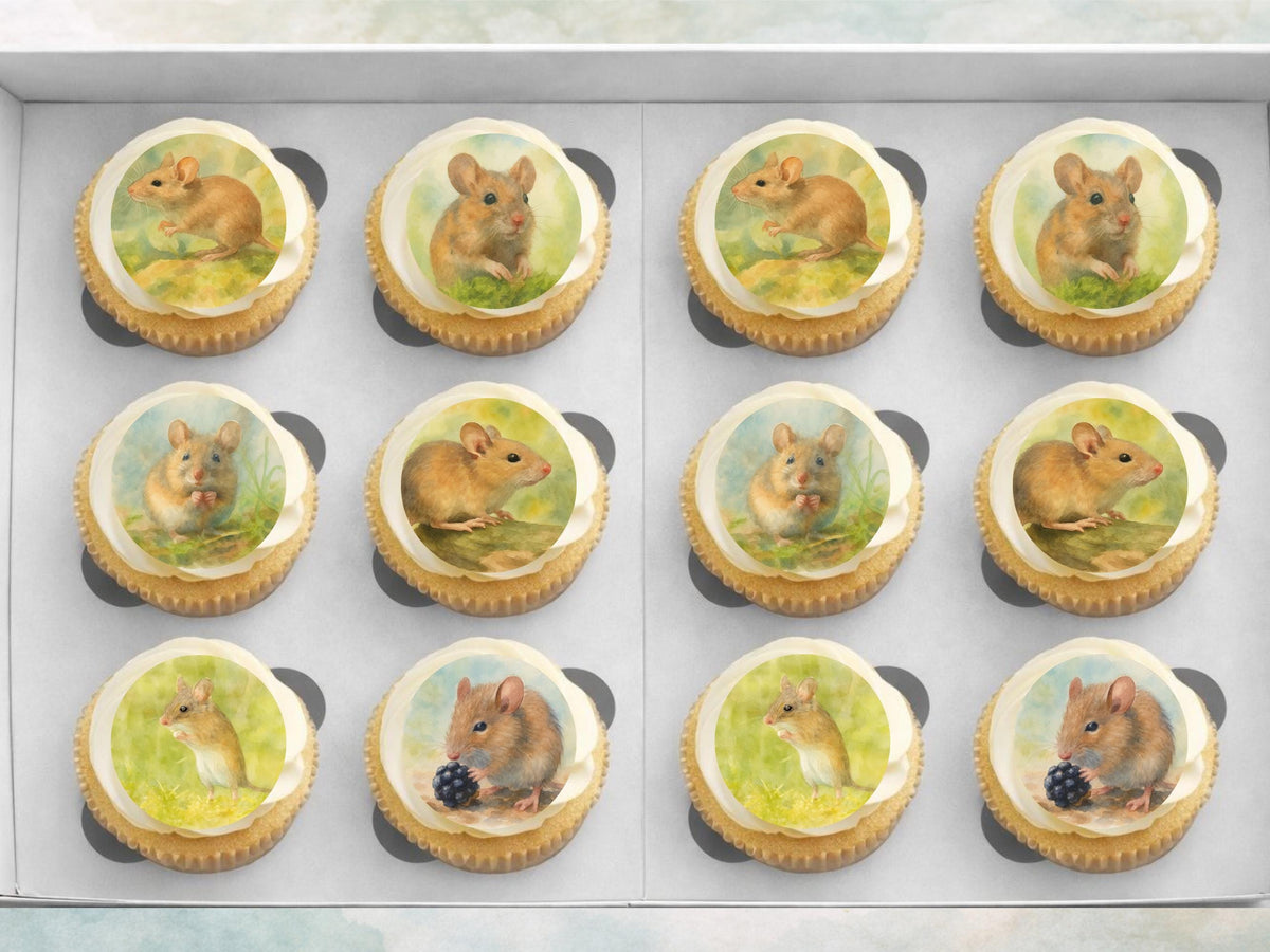 Mouse Edible Cupcake Toppers – 2" Pre-Cut, Wildlife Cake Decoration