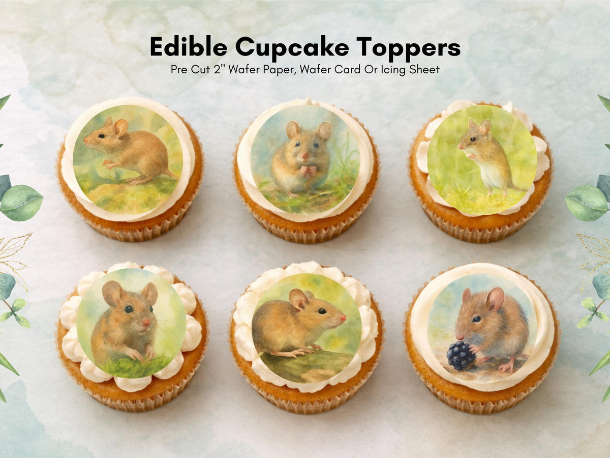 Mouse Edible Cupcake Toppers – 2" Pre-Cut, Wildlife Cake Decoration