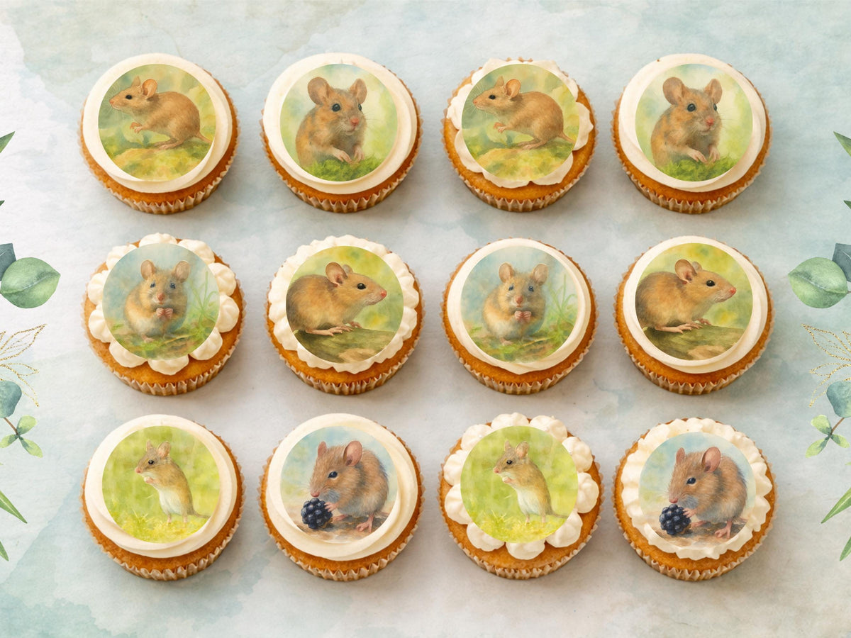 Mouse Edible Cupcake Toppers – 2" Pre-Cut, Wildlife Cake Decoration