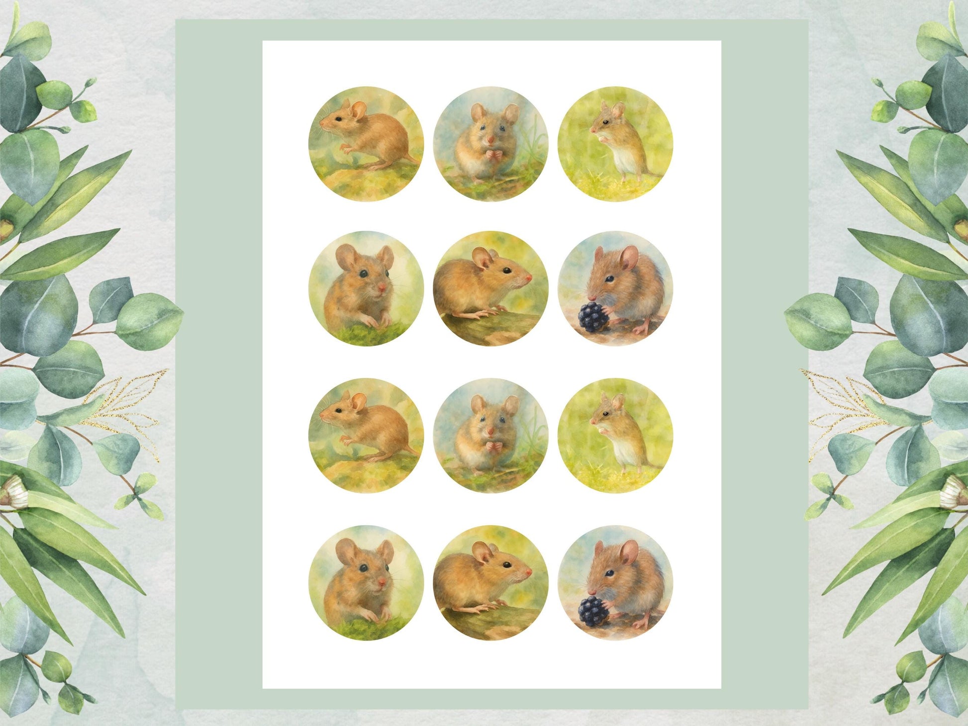 Mouse Edible Cupcake Toppers – 2" Pre-Cut, Wildlife Cake Decoration