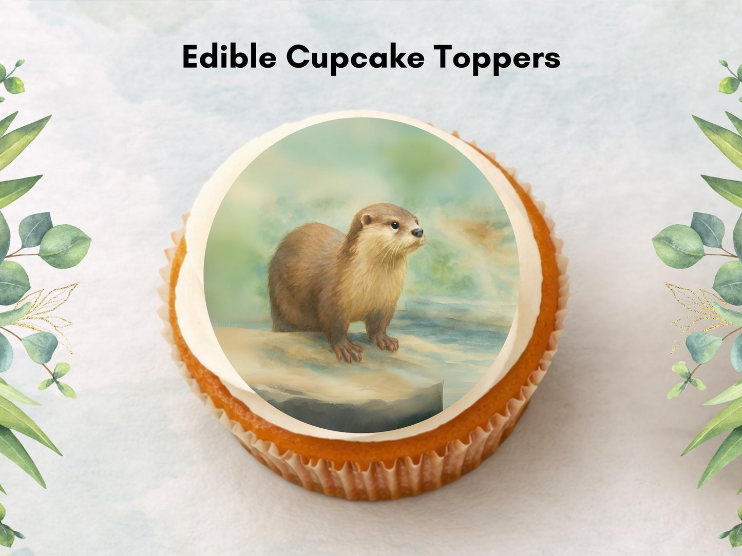 Otter Edible Cupcake Toppers – 2" Pre-Cut, Birthday Party (Wafer Paper, Card, or Icing Sheet)