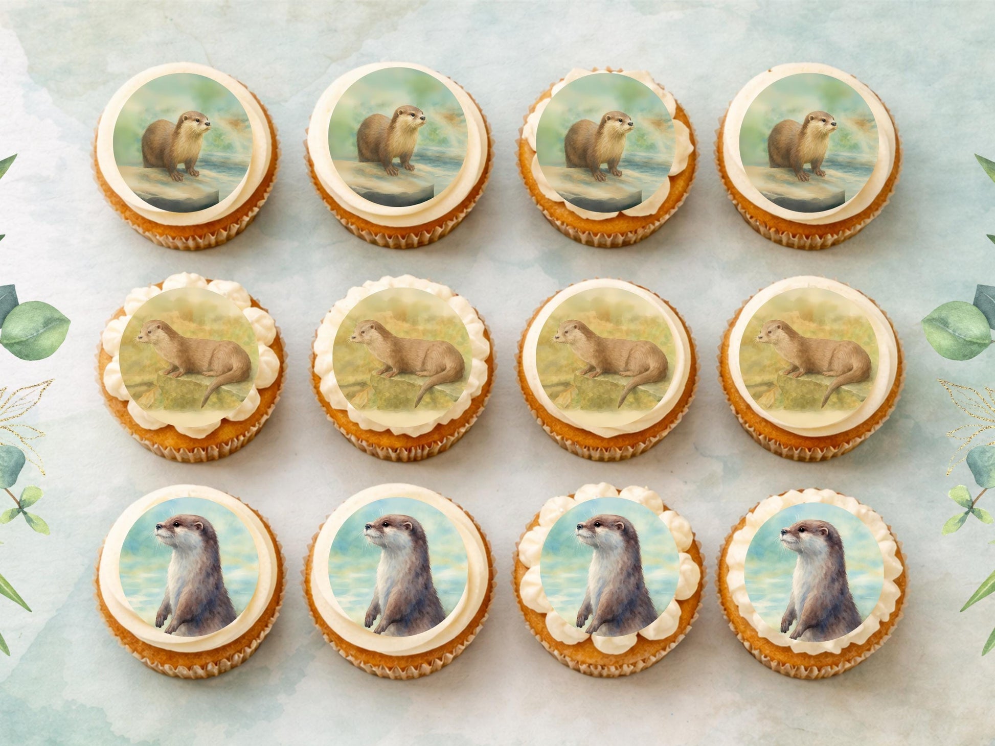 Otter Edible Cupcake Toppers – 2" Pre-Cut, Birthday Party (Wafer Paper, Card, or Icing Sheet)