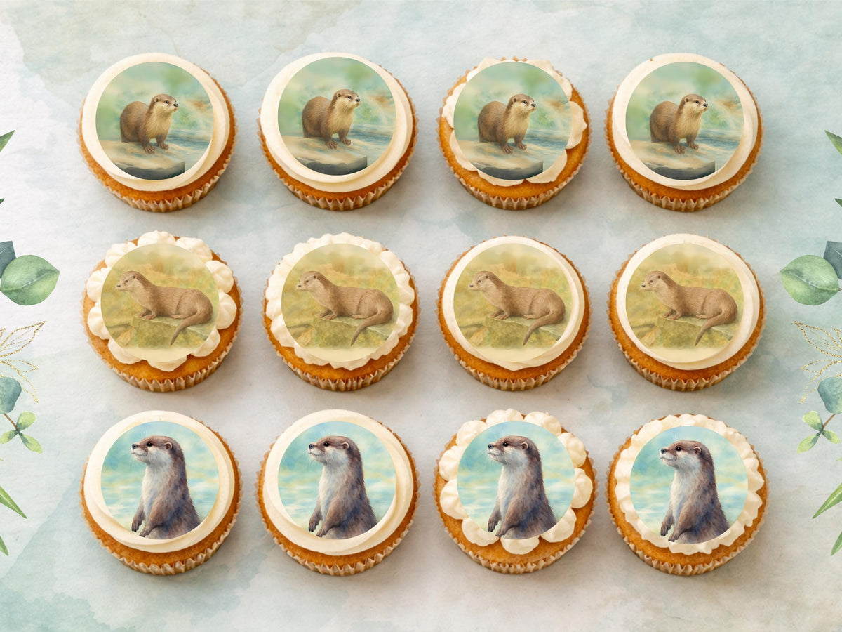 Otter Edible Cupcake Toppers – 2" Pre-Cut, Birthday Party (Wafer Paper, Card, or Icing Sheet)