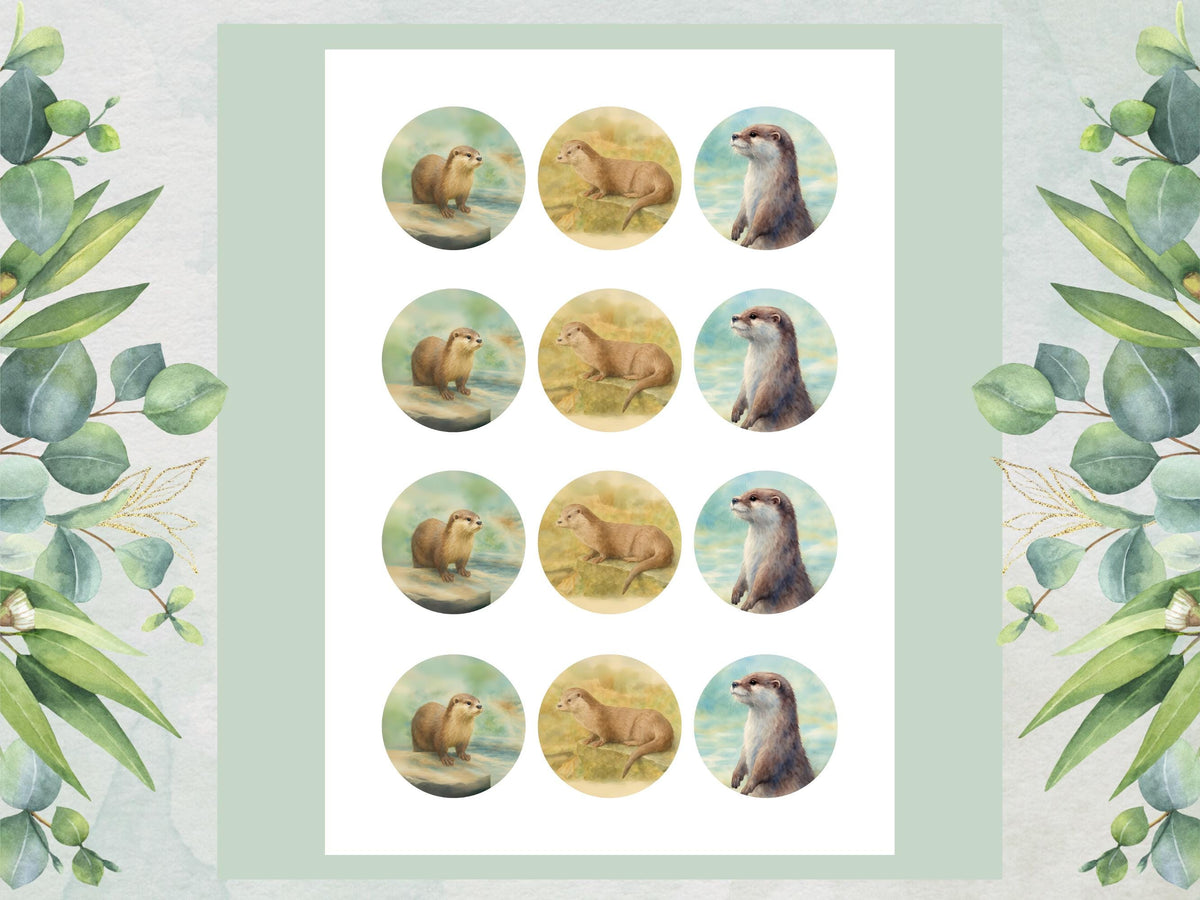 Otter Edible Cupcake Toppers – 2" Pre-Cut, Birthday Party (Wafer Paper, Card, or Icing Sheet)