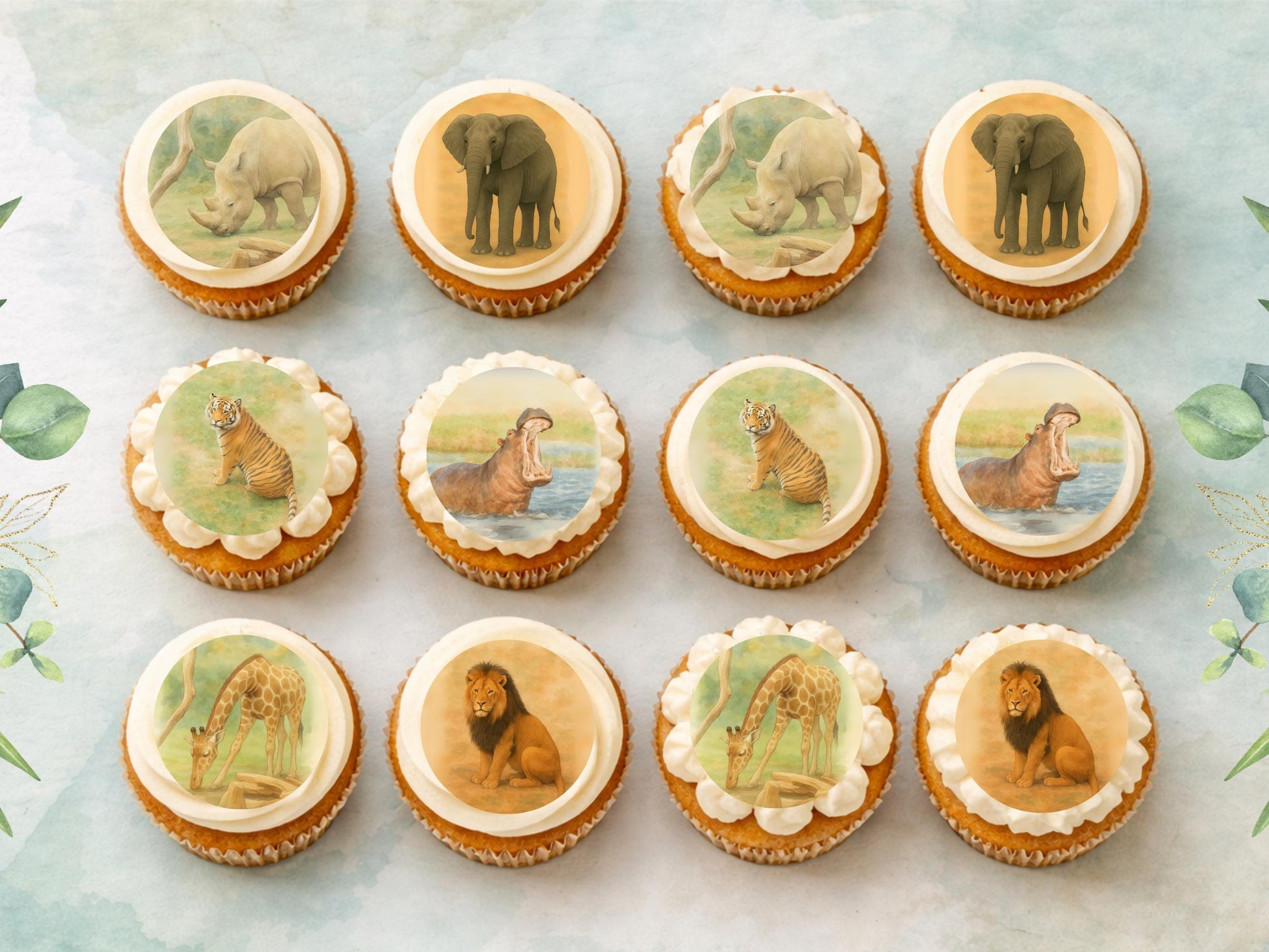 Zoo Animal Edible Cupcake Toppers 12 x 2"– Pre cut Safari Animal Cake Decoration