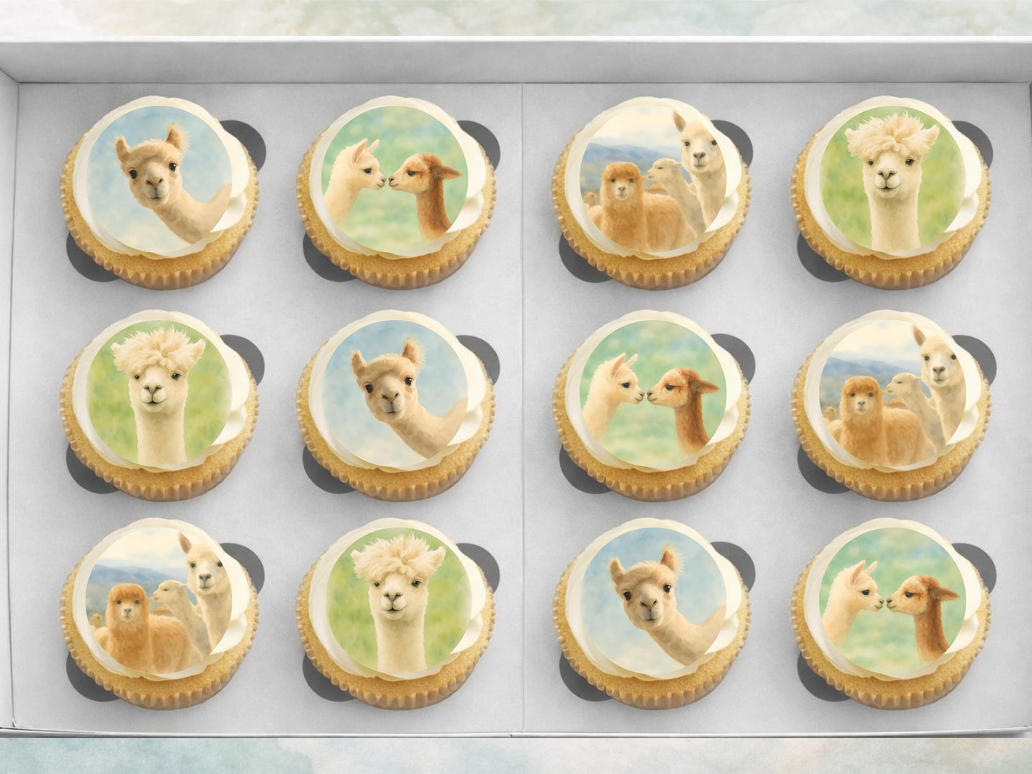 Alpaca Cupcake Toppers – Edible Birthday Cake Decoration (Pre-Cut)