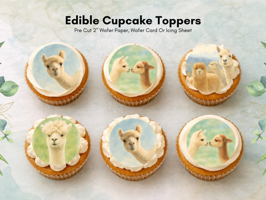Alpaca Cupcake Toppers – Edible Birthday Cake Decoration (12 x 2" Pre-Cut)