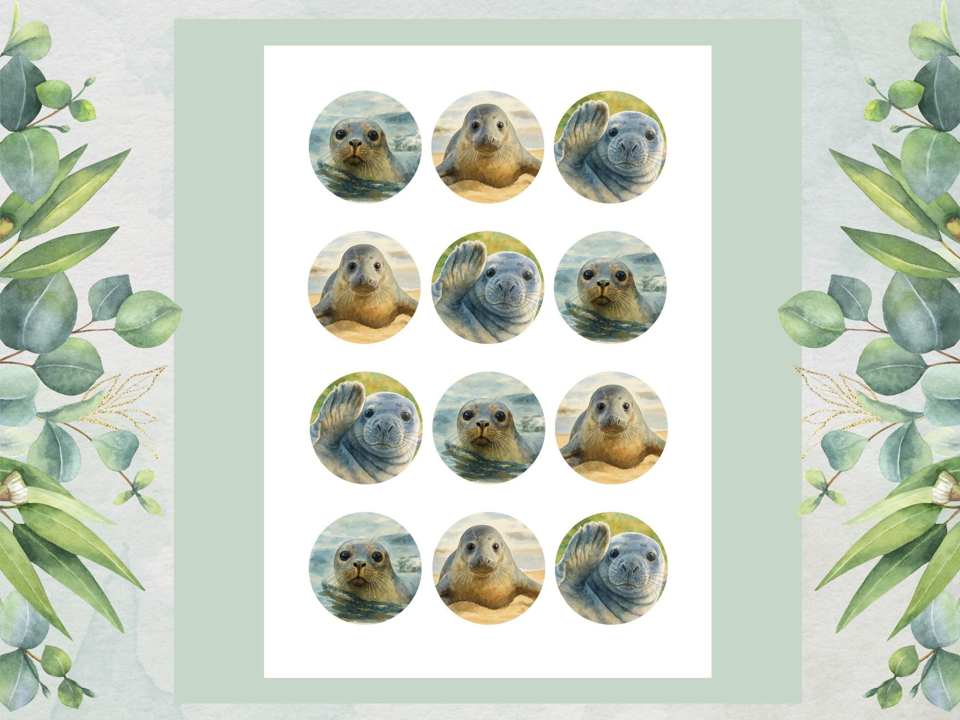 Seal Edible Cupcake Toppers – 2" Wafer Paper, Card or Icing (12 ct)