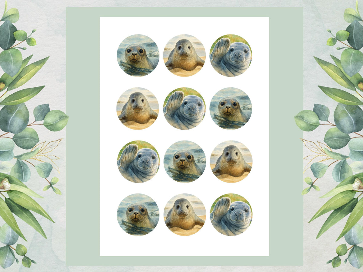 Seal Edible Cupcake Toppers – 12 x 2" Wafer Paper, Card or Icing
