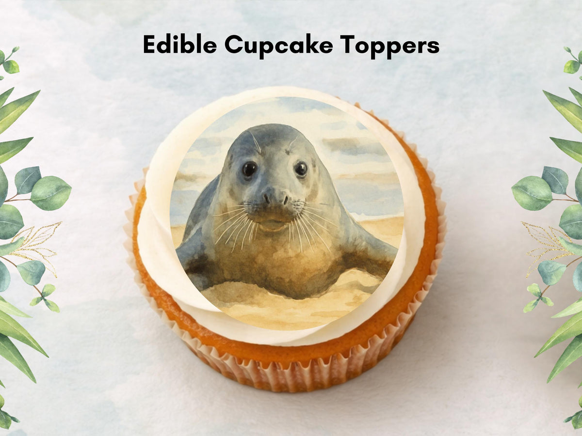 Seal Edible Cupcake Toppers – 12 x 2" Wafer Paper, Card or Icing
