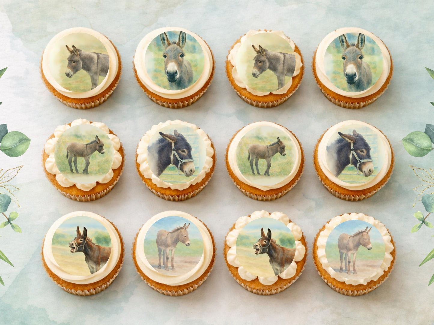 Donkey Cupcake Toppers: Edible Wafer Paper Decorations (12 x 2")