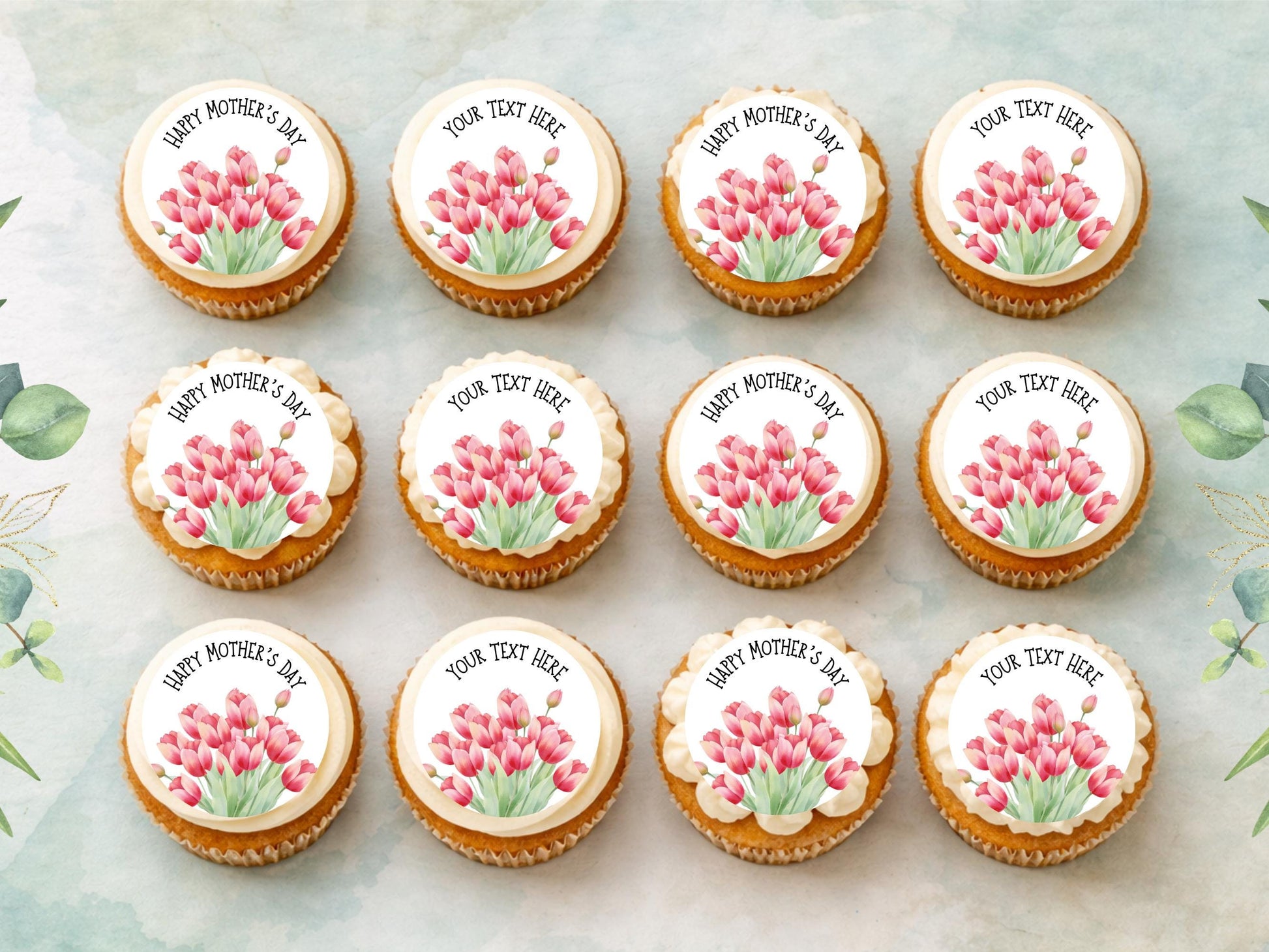 Personalised Happy Mother's Day Cupcake Toppers: Edible Cake Decorations
