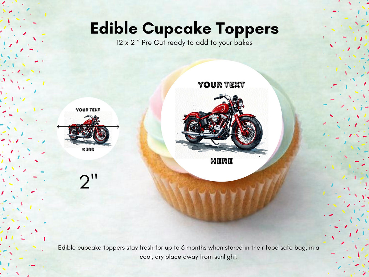 Personalised Motorcycle Cupcake Toppers - Edible Cake Decorations