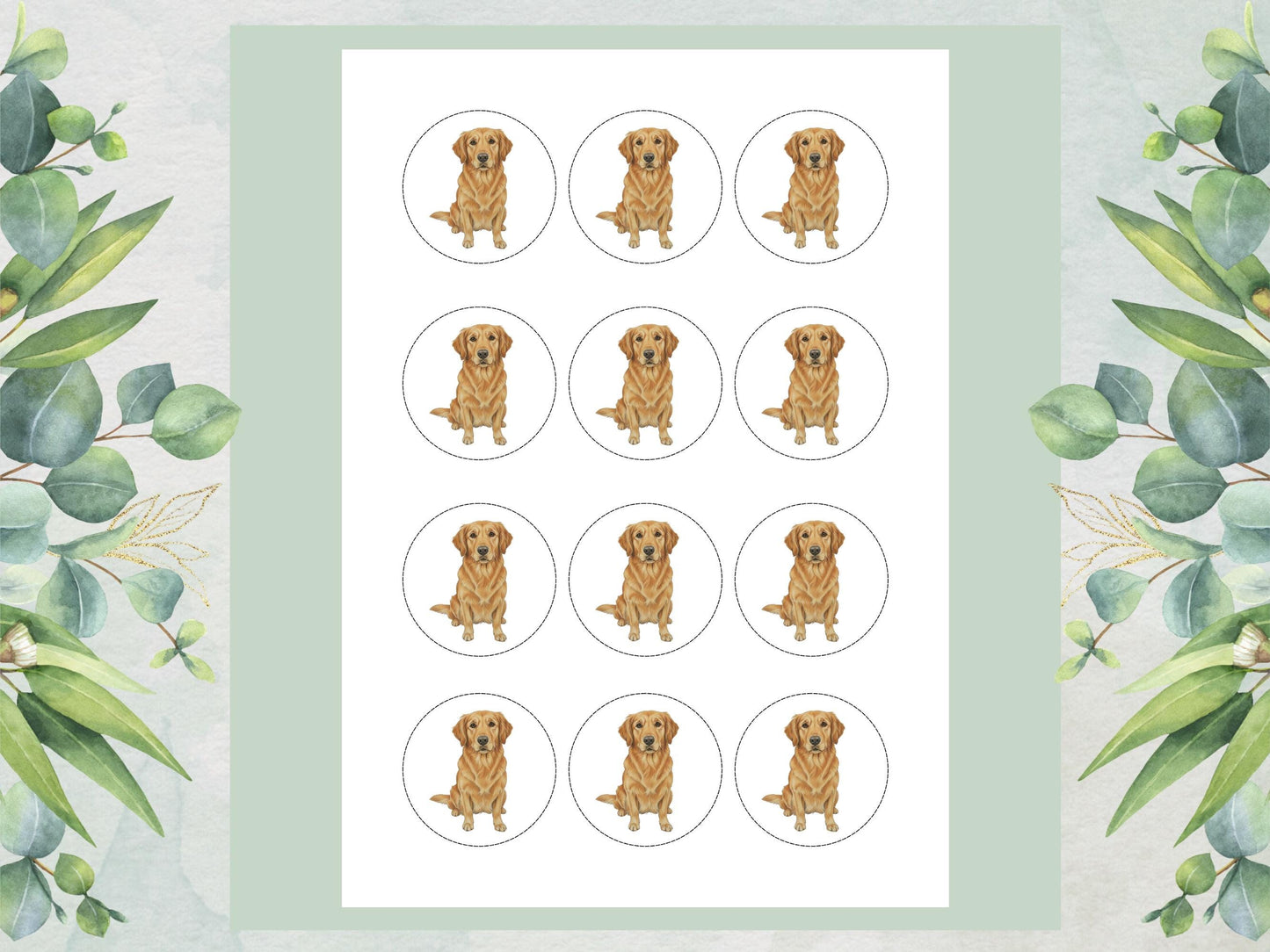Golden Retriever Edible Cupcake Toppers 12 x 2" Dog Cake Toppers