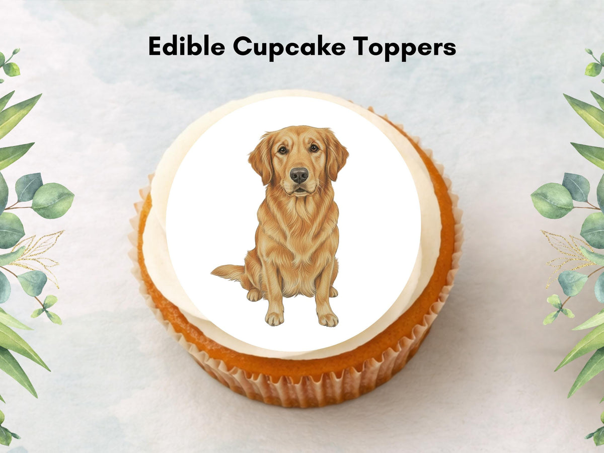 Golden Retriever Edible Cupcake Toppers 12 x 2" Dog Cake Toppers