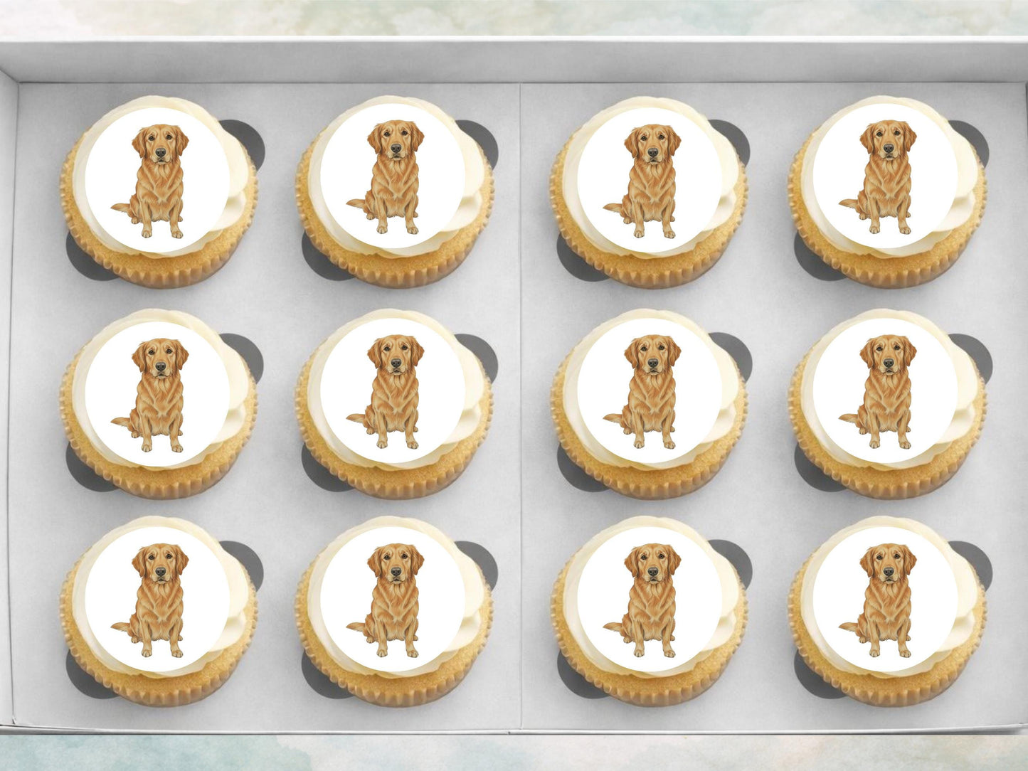 Golden Retriever Edible Cupcake Toppers 12 x 2" Dog Cake Toppers