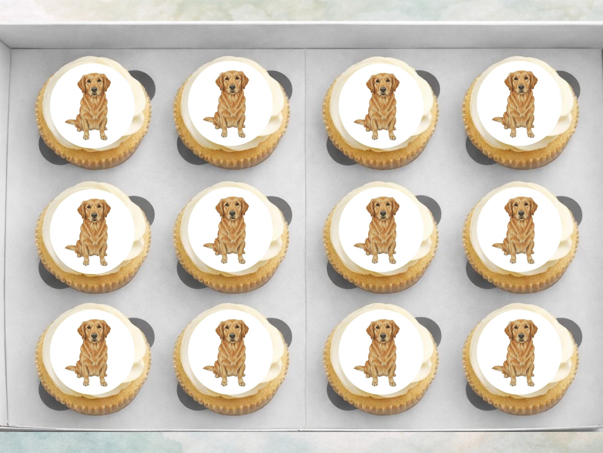 Golden Retriever Edible Cupcake Toppers 12 x 2" Dog Cake Toppers