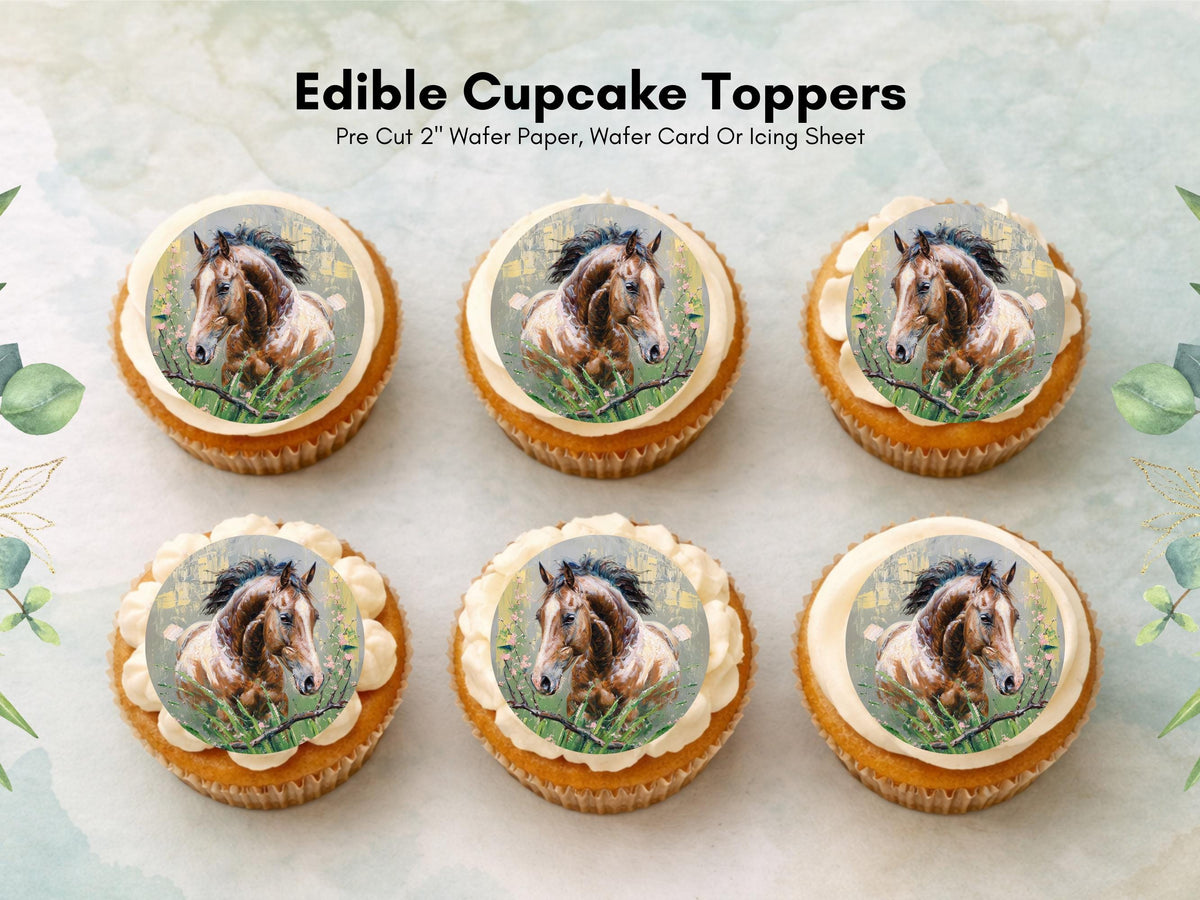 Horse Edible Cupcake Toppers – Precut Pony Birthday Decorations