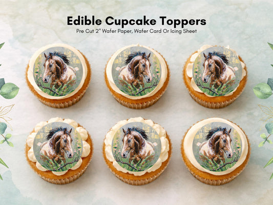 Horse Edible Cupcake Toppers – Precut Pony Birthday Decorations