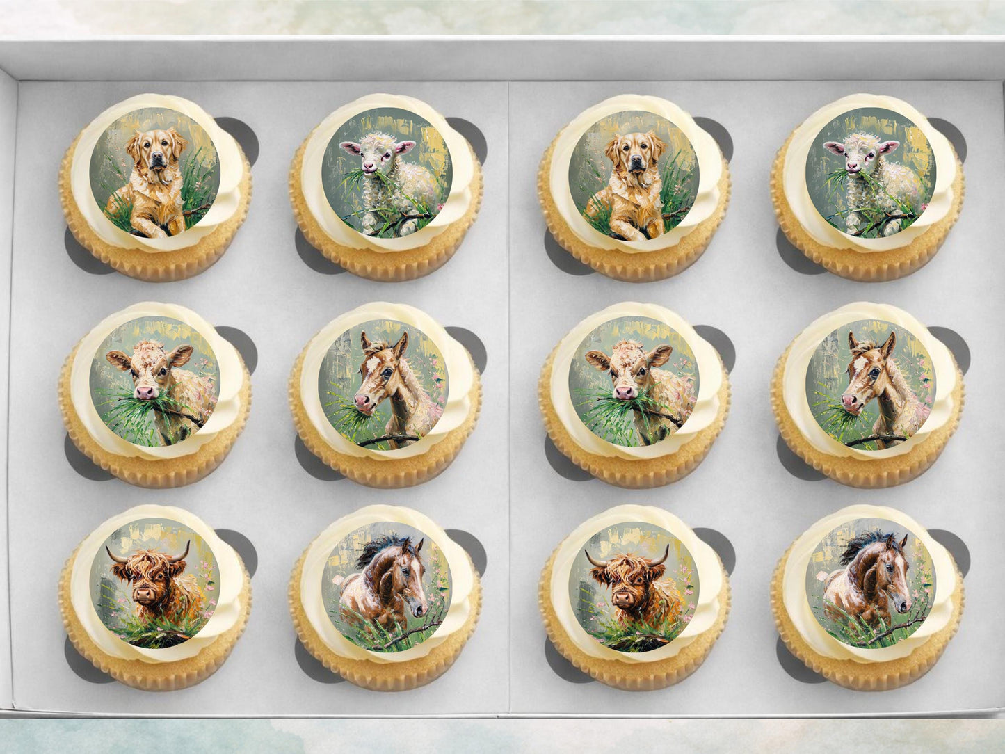 Farm Animal Edible Cupcake Toppers 12 x 2"– Animal Cake Decoration