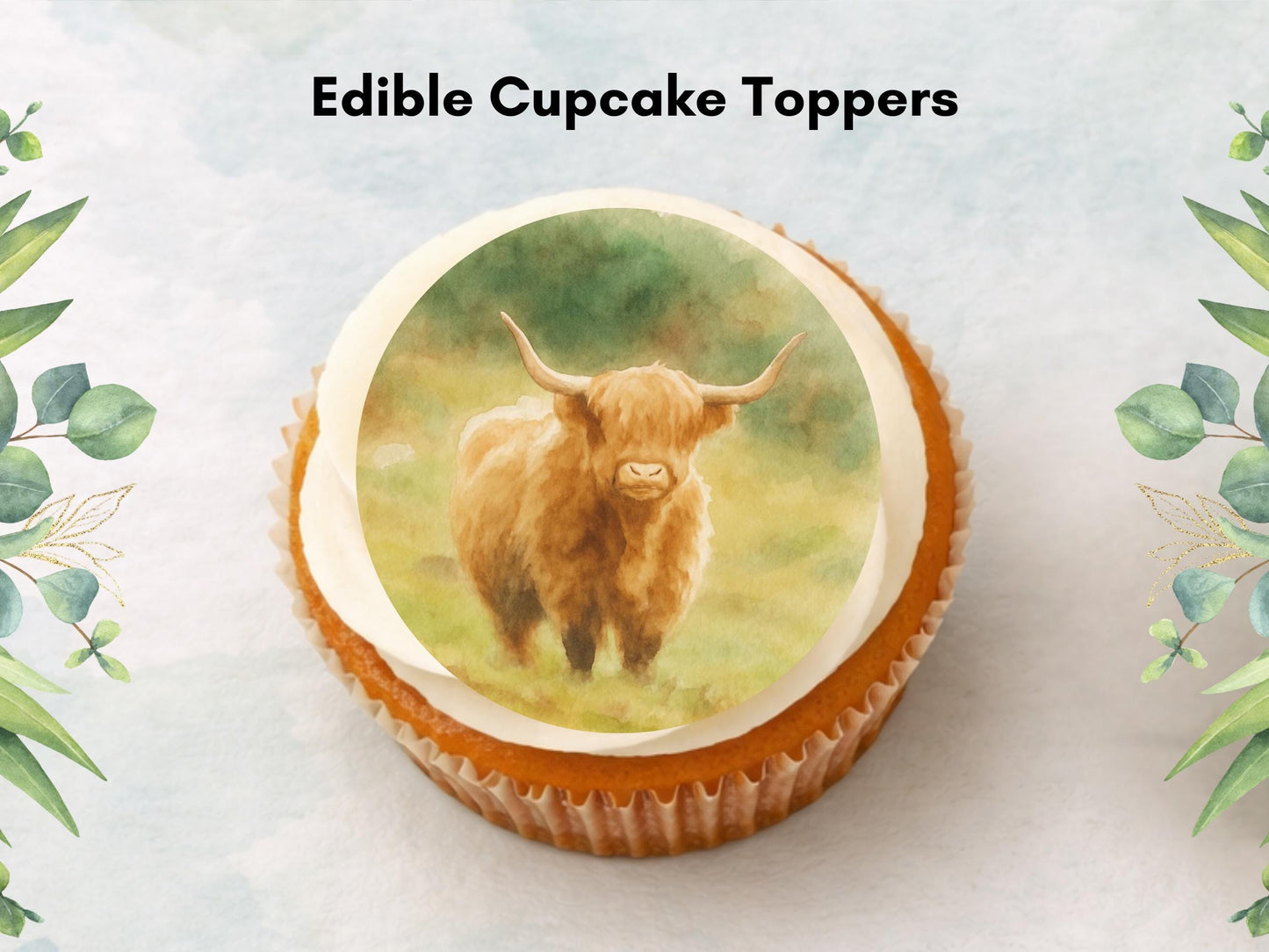 Highland Cow Edible Cupcake Toppers: 12 x 2" Birthday Cake Topper