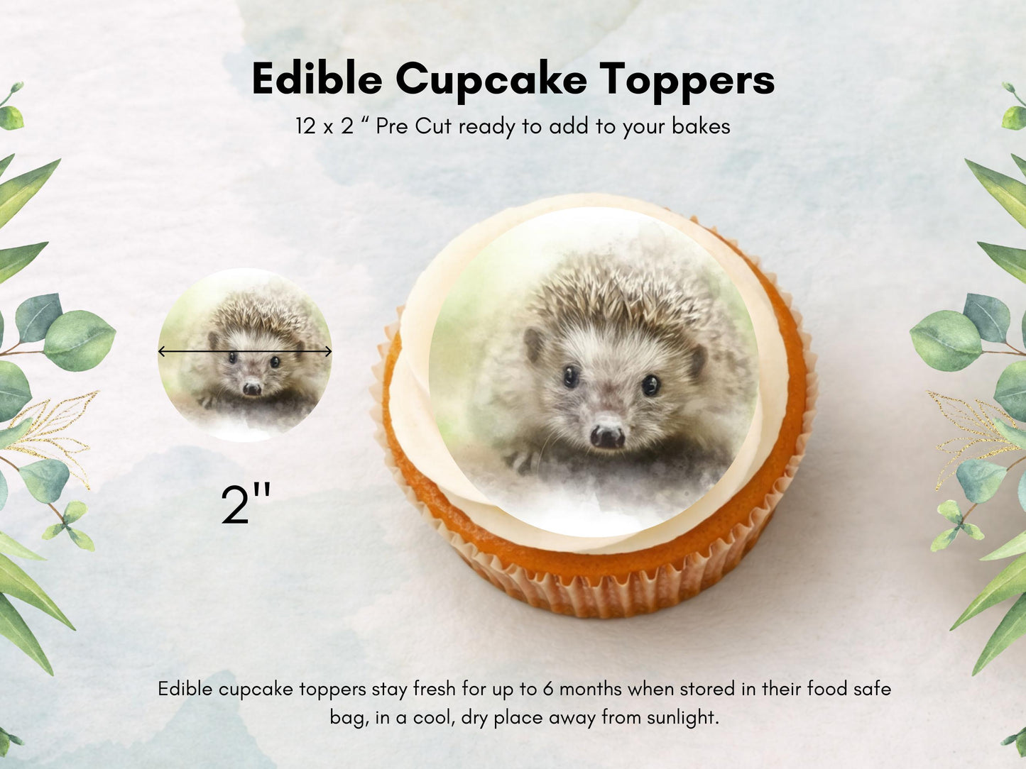 Hedgehog Edible Cupcake Toppers 12 x 2" Forest Animal Cake Decoration