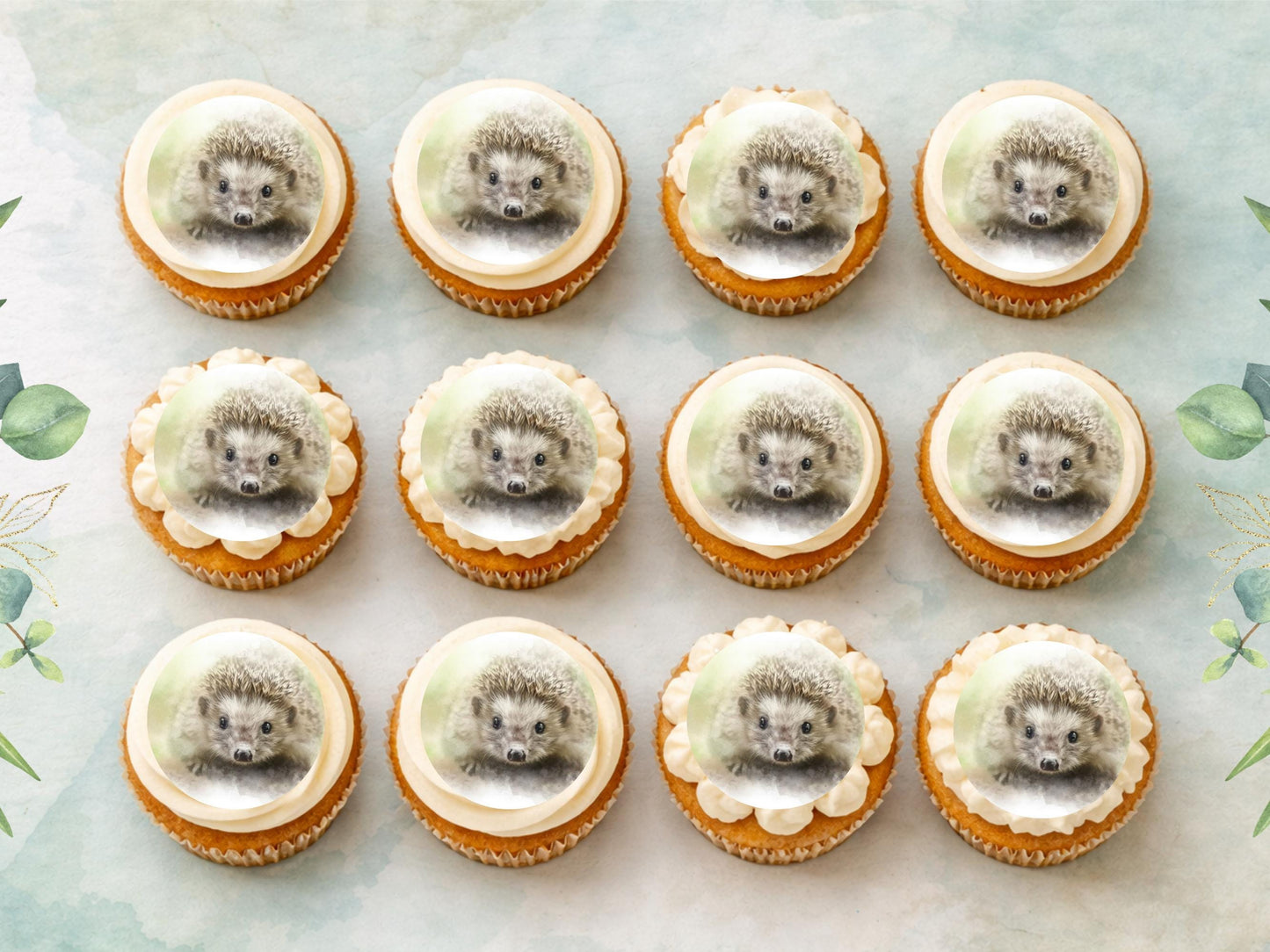 Hedgehog Edible Cupcake Toppers 12 x 2" Forest Animal Cake Decoration