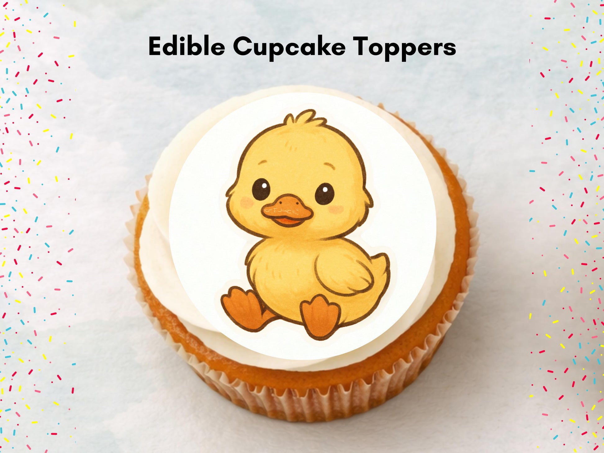 Duckling Edible Cupcake Toppers 12 x 2" Precut Wafer Paper, Card or Icing Sheet