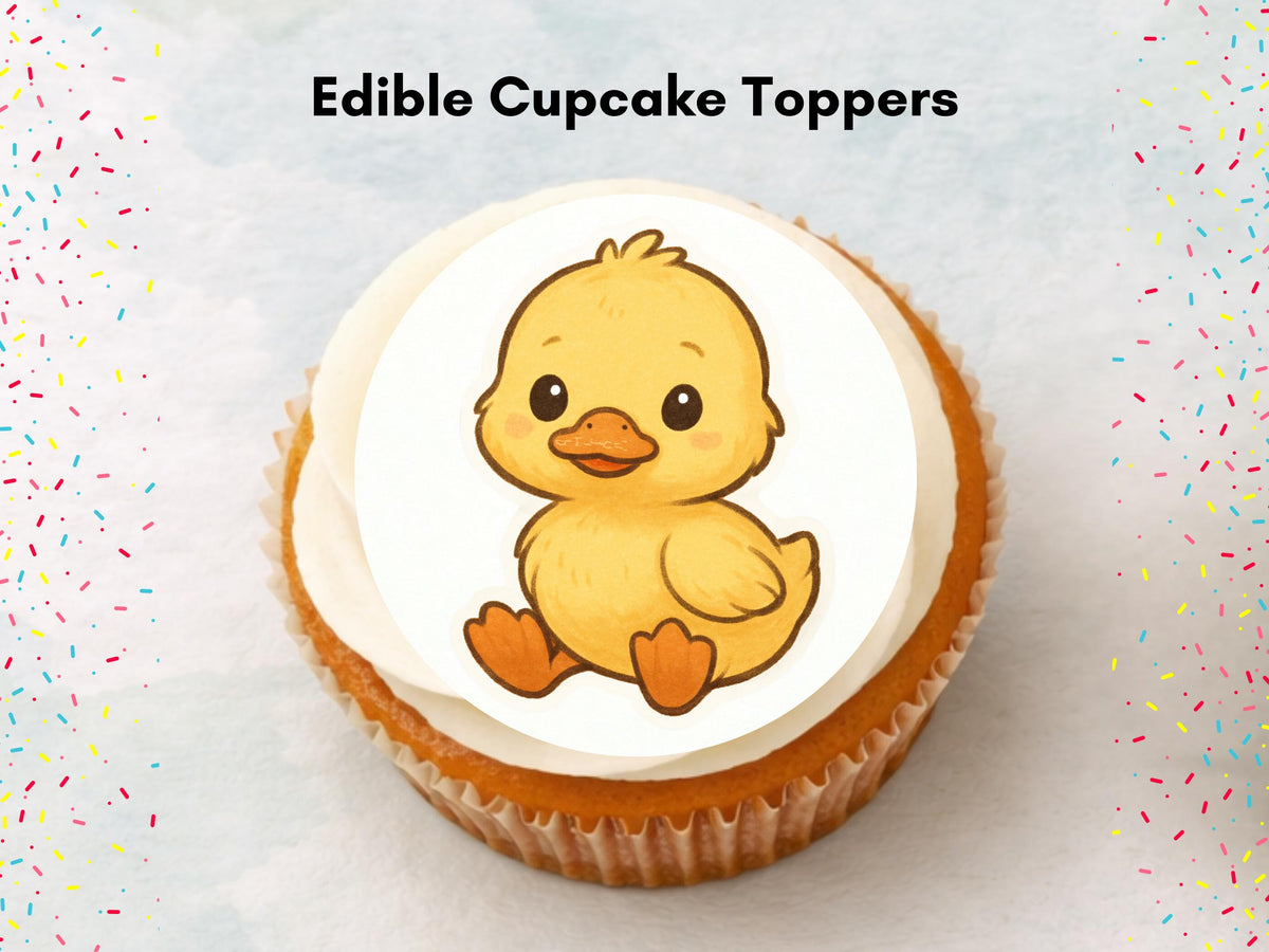 Duckling Edible Cupcake Toppers 12 x 2" Precut Wafer Paper, Card or Icing Sheet