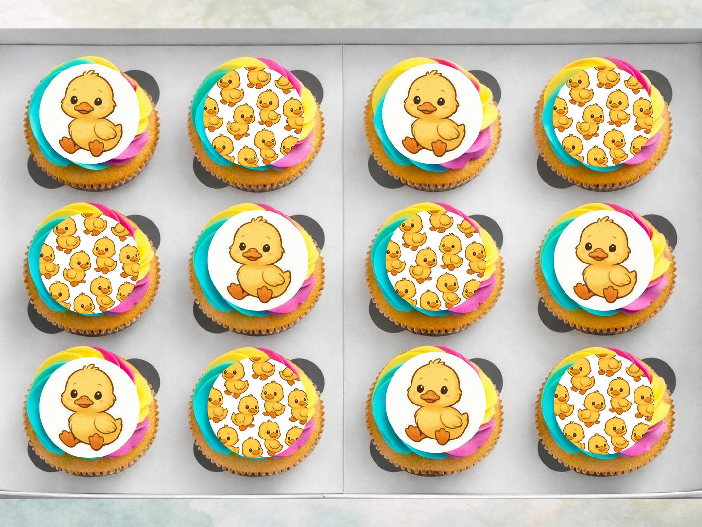Duckling Edible Cupcake Toppers 12 x 2" Precut Wafer Paper, Card or Icing Sheet
