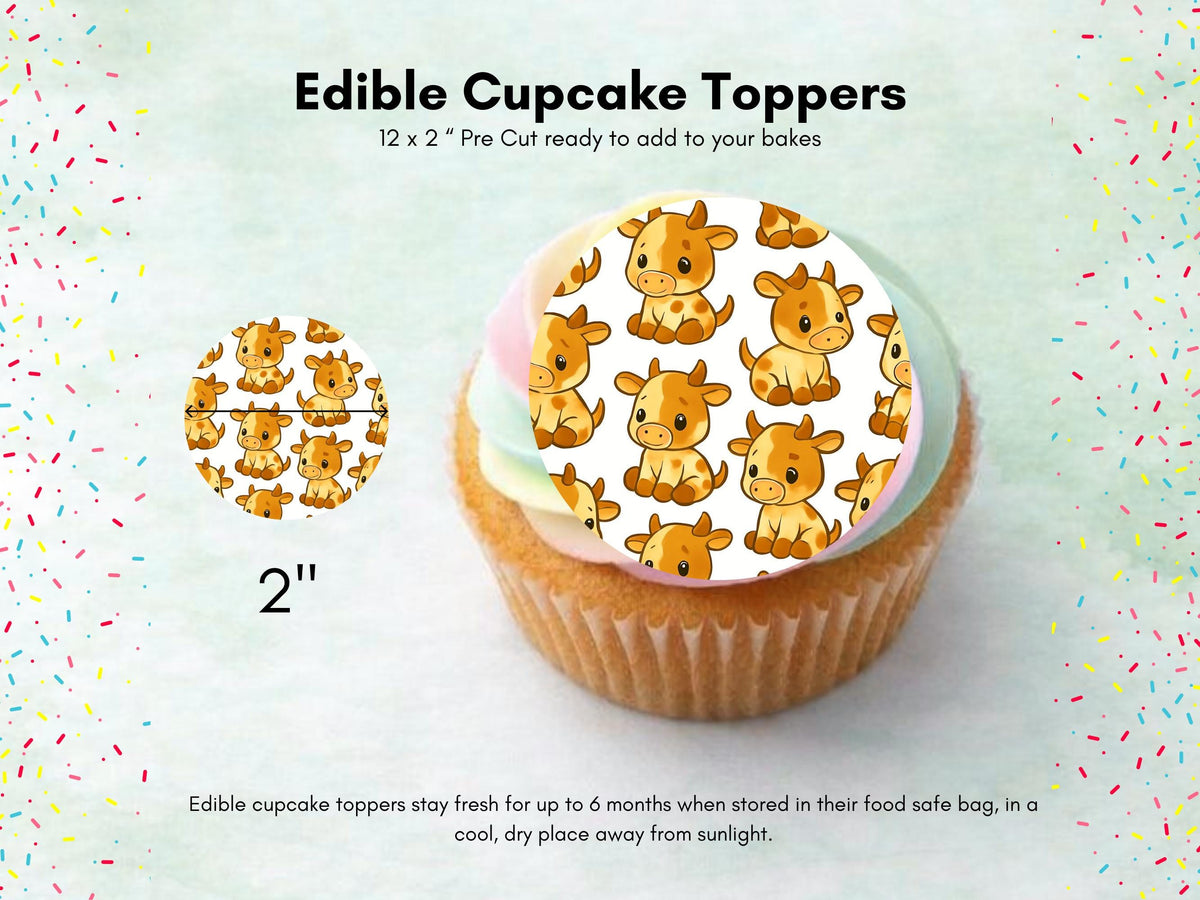 Cute Cow Edible Cupcake Toppers – Precut 2" Wafer Paper
