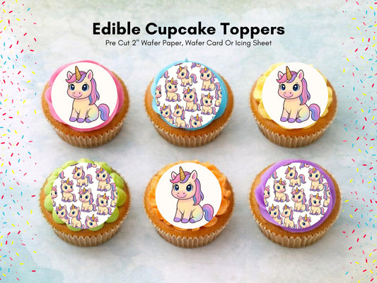 Unicorn Cupcake Toppers: Edible Wafer Paper, Card, or Icing - 12 x 2"