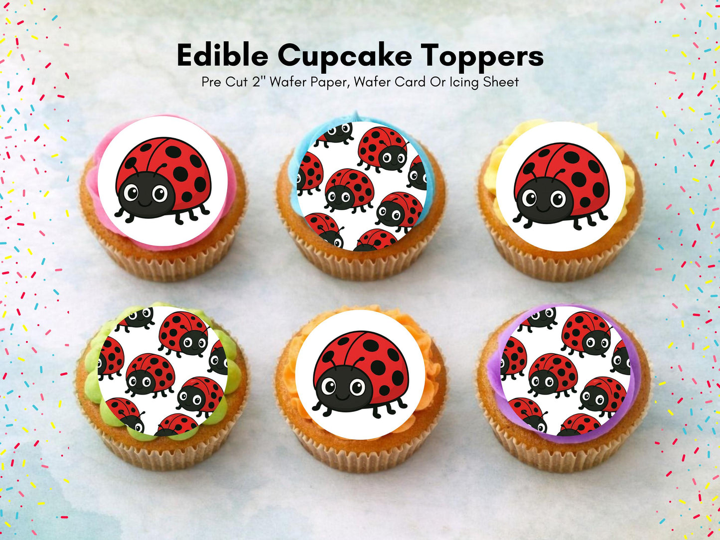 Ladybug Cupcake Toppers – Edible Wafer Paper, Icing Sheet