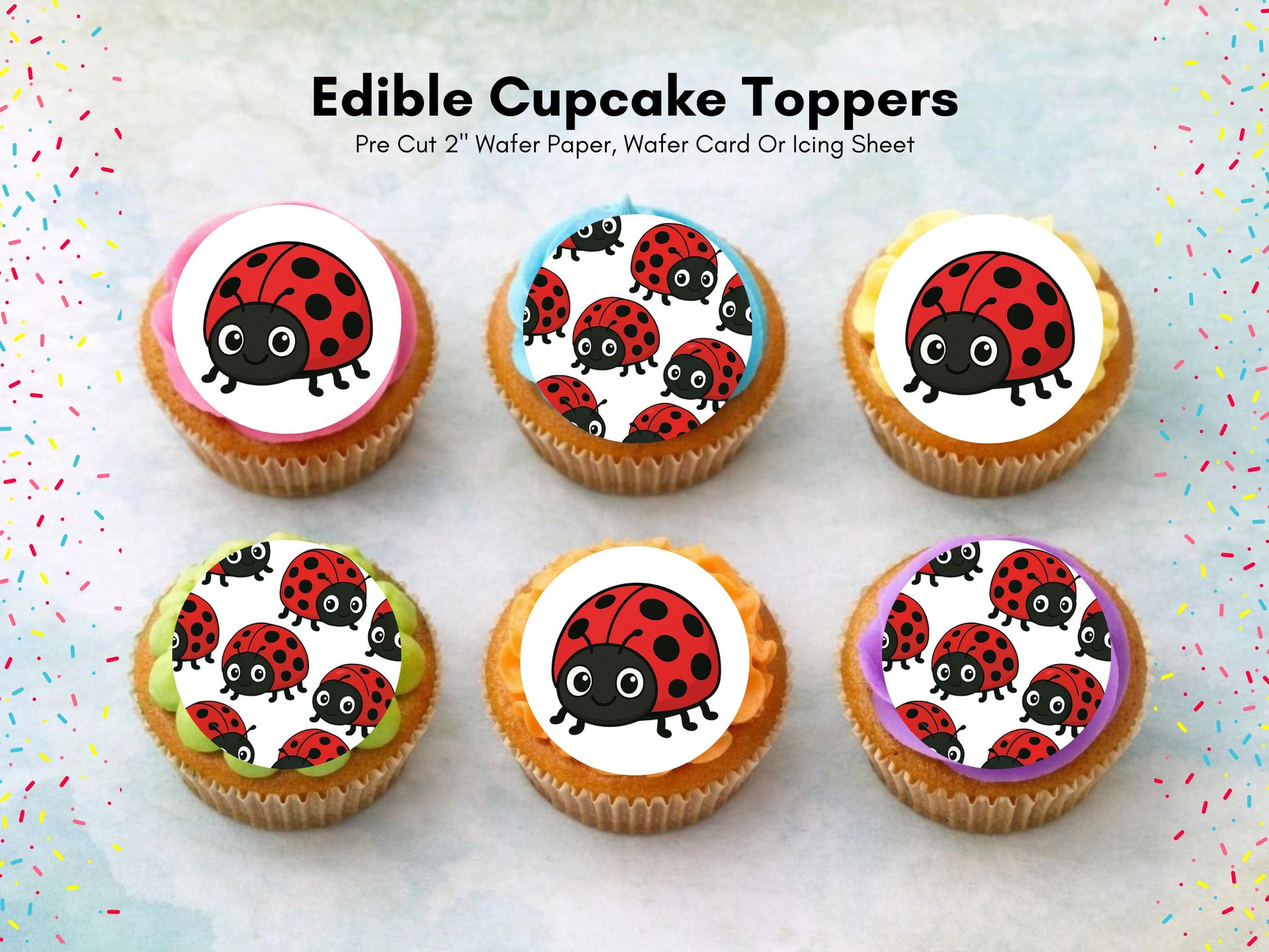 Ladybug Cupcake Toppers – Edible Wafer Paper, Icing Sheet