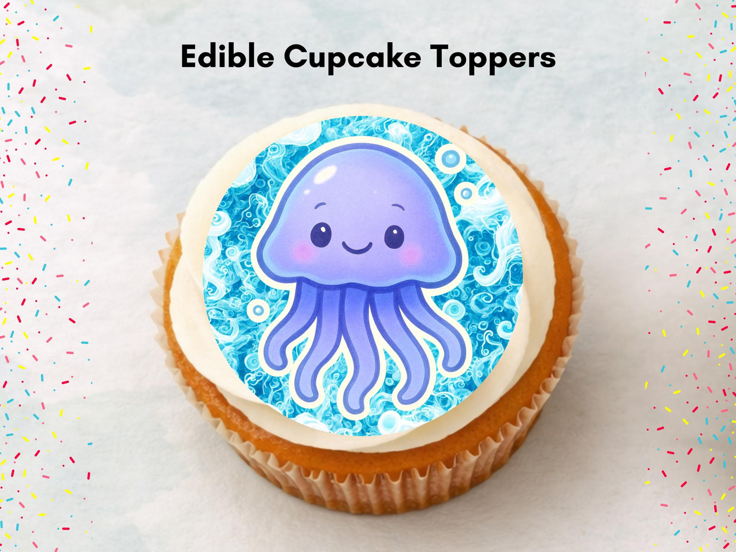 Jellyfish Edible Cupcake Toppers 12 x 2" Precut Wafer Paper, Card or Icing Sheet