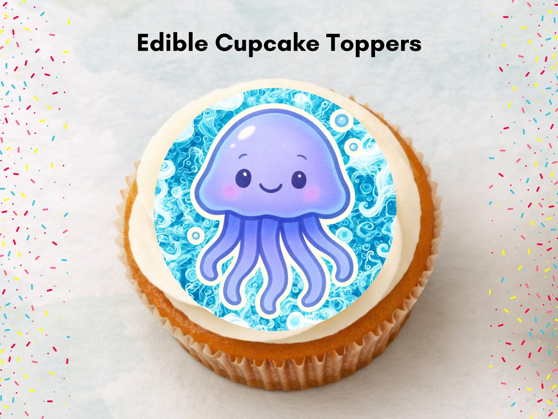 Jellyfish Edible Cupcake Toppers 12 x 2" Precut Wafer Paper, Card or Icing Sheet