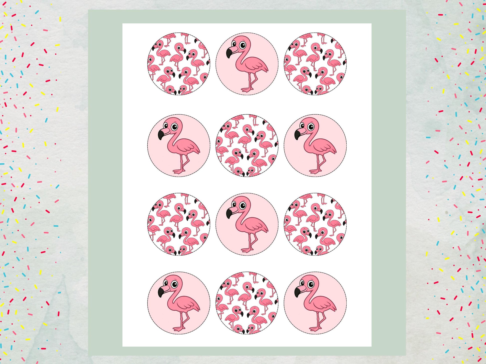 Flamingo Edible Cupcake Toppers 12 x 2" Precut Wafer Paper, Card or Icing Sheet