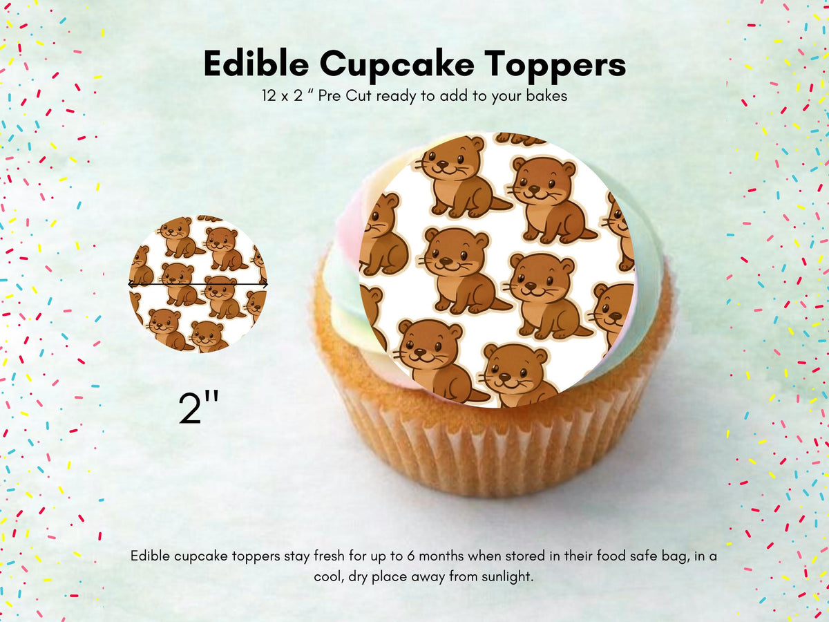 Cute Otter Edible Cupcake Toppers, Otter Cake Decorations, Kids Birthday Cake 12 x 2"