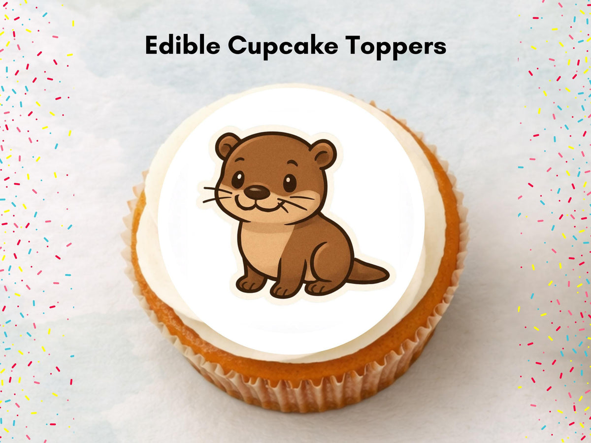 Cute Otter Edible Cupcake Toppers, Otter Cake Decorations, Kids Birthday Cake 12 x 2"