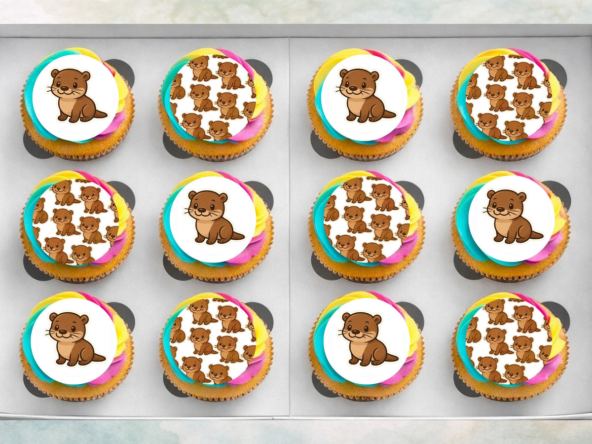 Cute Otter Edible Cupcake Toppers, Otter Cake Decorations, Kids Birthday Cake 12 x 2"