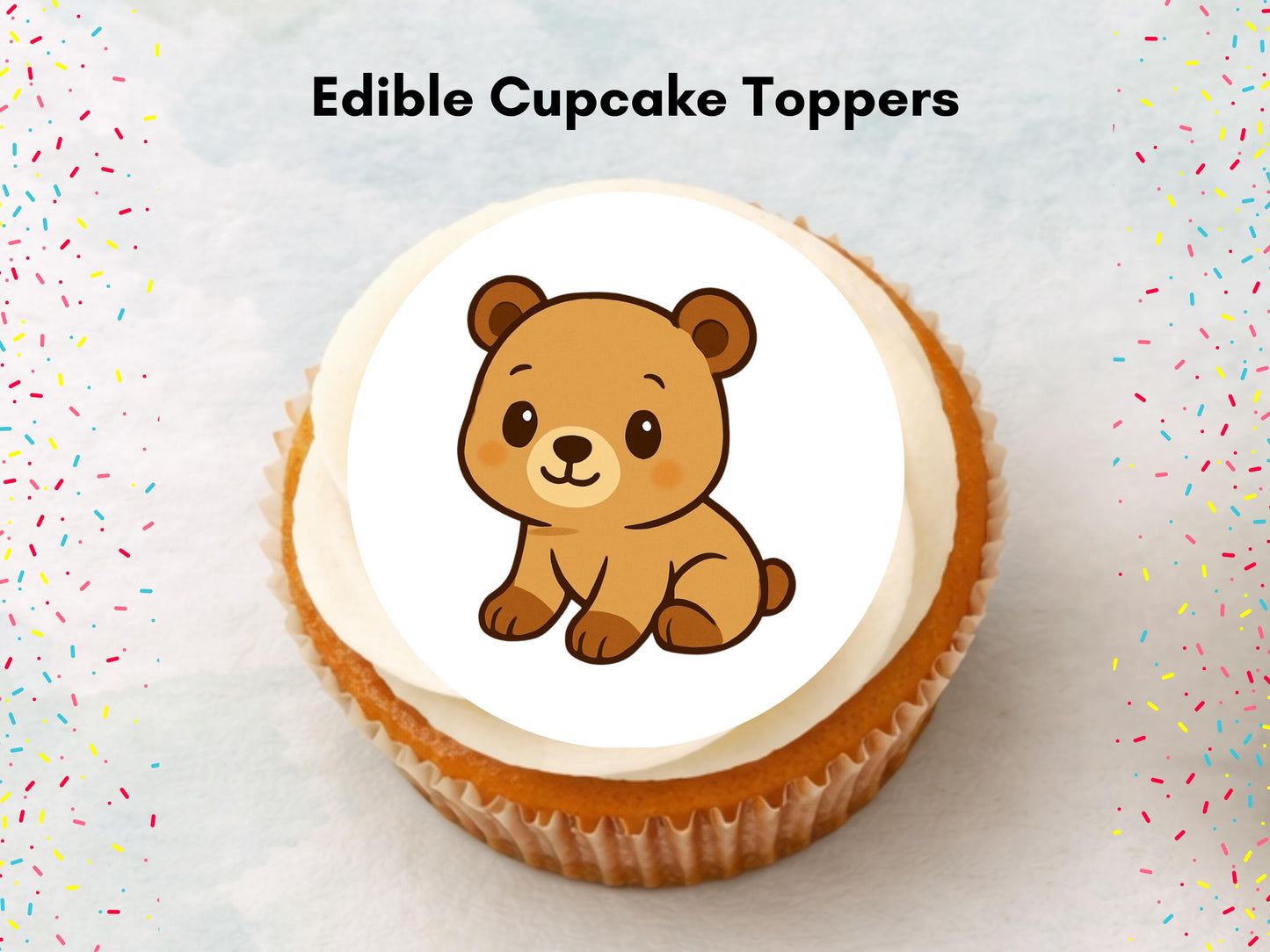Cute Bear Edible Cupcake Toppers 12 x 2"– Pre cut Wafer Paper, Card or Icing Sheet