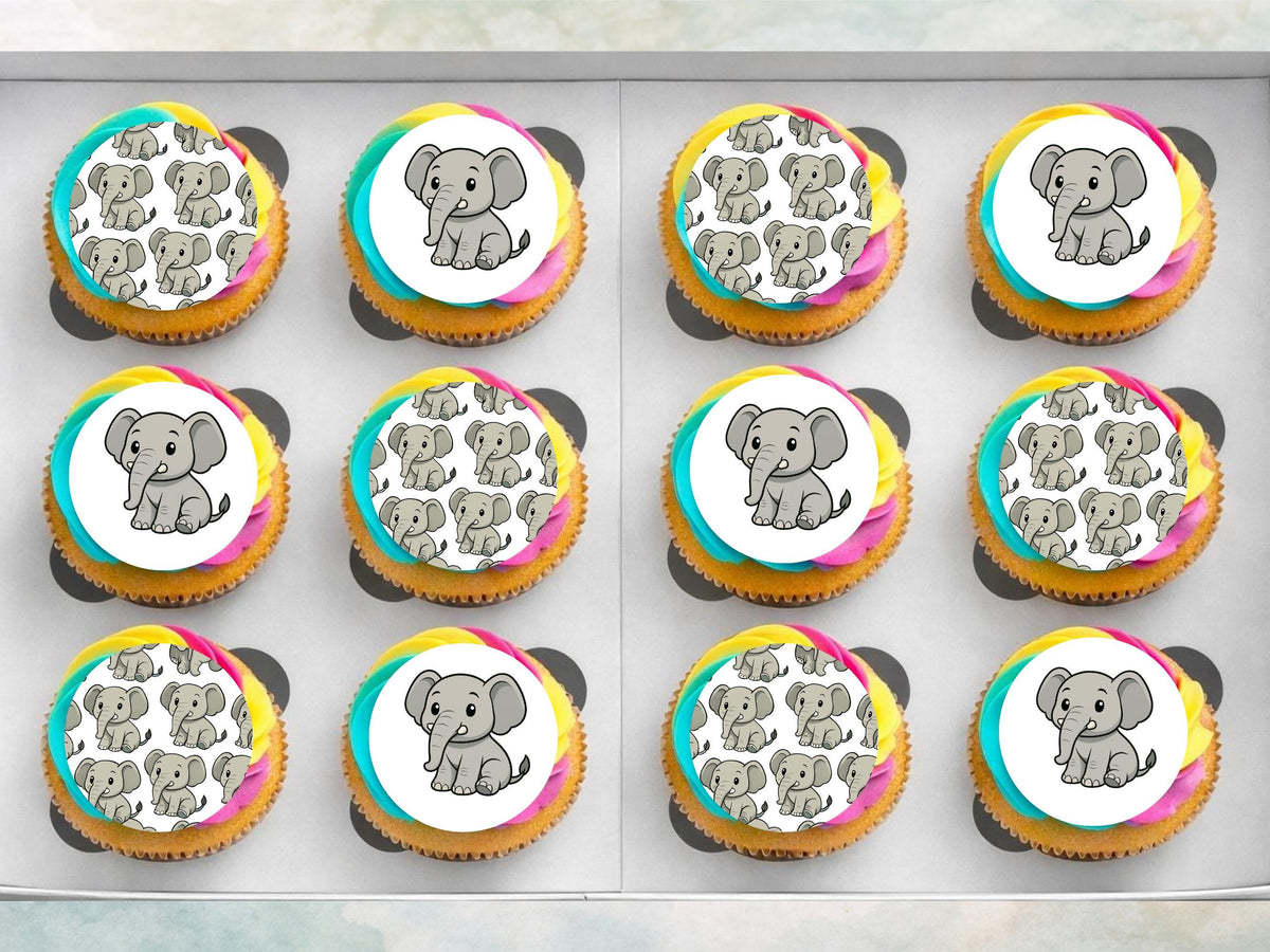 Elephant Edible Cupcake Toppers: 12 x 2" Wafer Paper, Card, or Icing sheet
