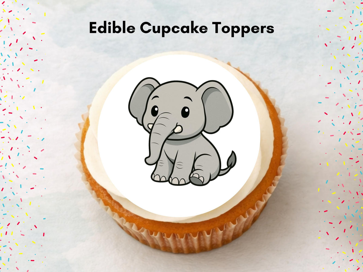 Elephant Edible Cupcake Toppers: 12 x 2" Wafer Paper, Card, or Icing sheet
