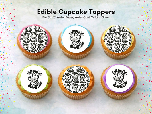 Zebra Edible Cupcake Toppers – Precut 2" Birthday Cake Decoration