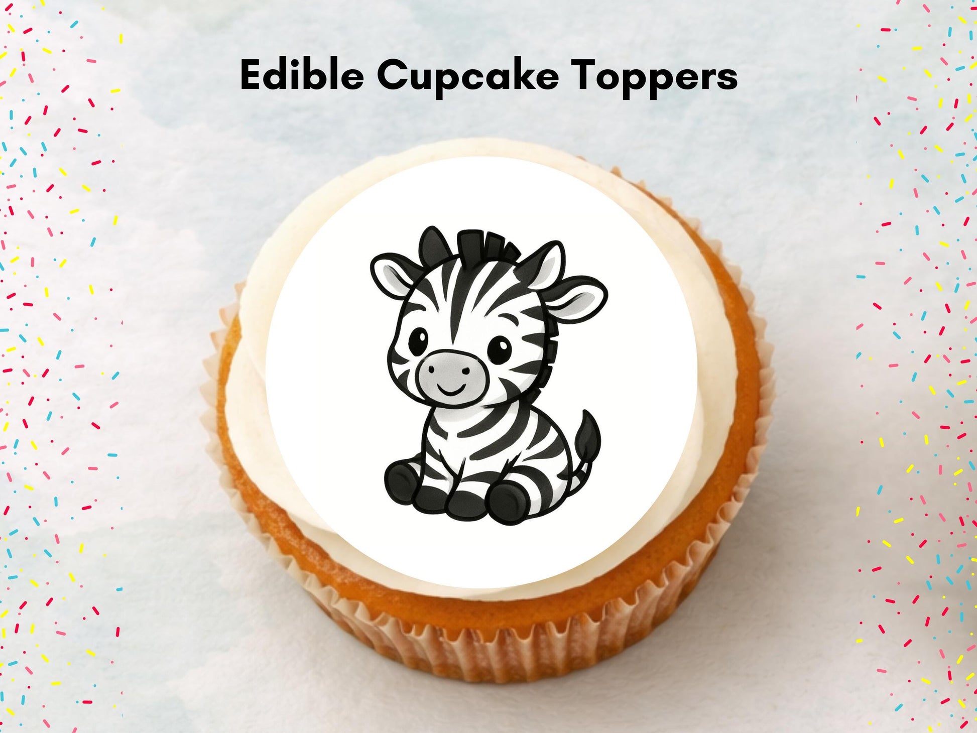 Zebra Edible Cupcake Toppers – Precut 2" Birthday Cake Decoration