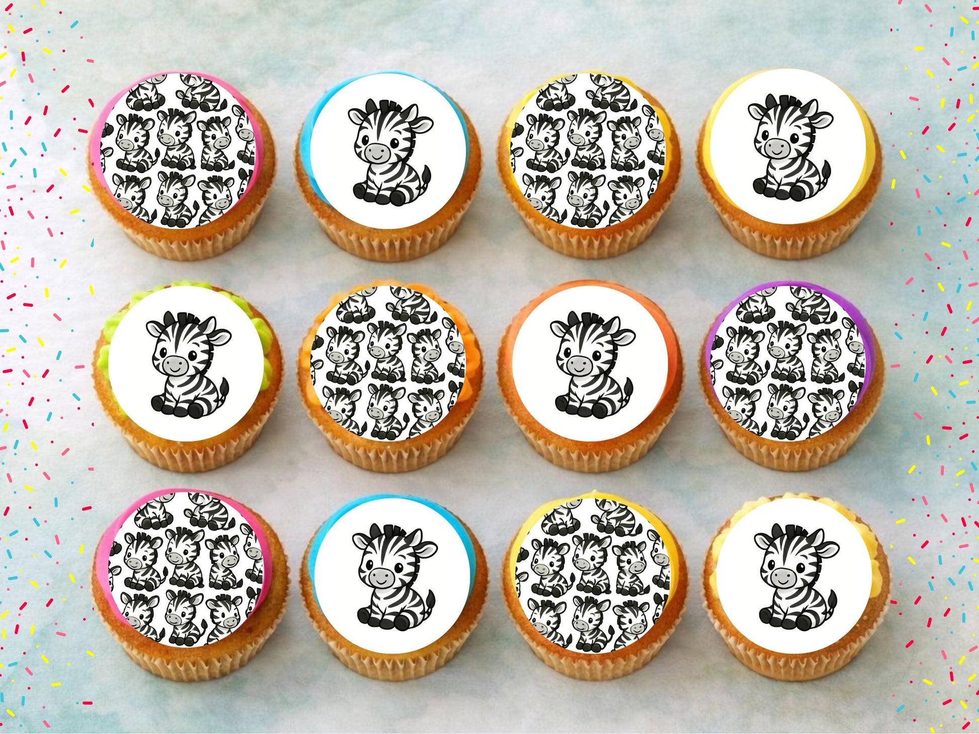Zebra Edible Cupcake Toppers – Precut 2" Birthday Cake Decoration