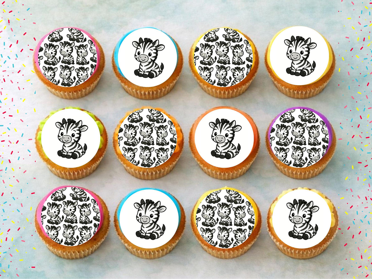 Zebra Edible Cupcake Toppers – Precut 2" Birthday Cake Decoration